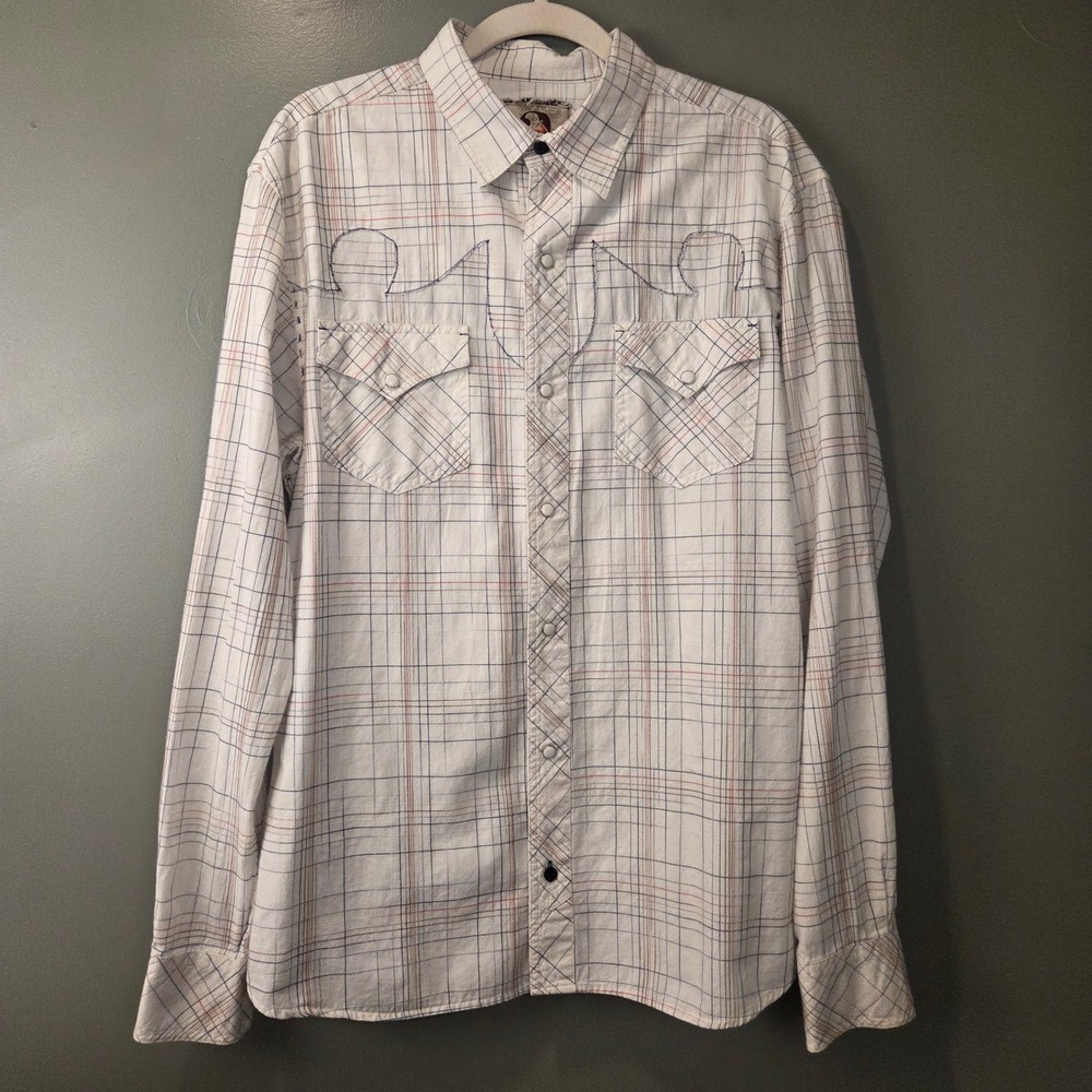 Apartment Men's Handmade 100% Cotton Embroidered Plaid Snap Button Up Western